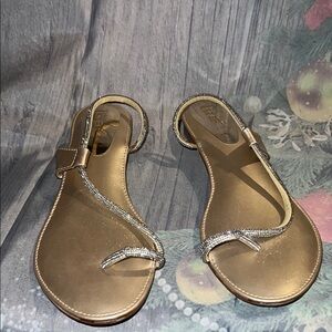 Gold Rhinestone Toe-Ring Sandals - Women preowner